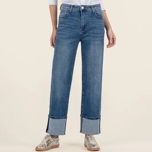 Kut from the Kloth High Rise Wide Leg Roll Up Jeans Medium Wash Blue Size 2